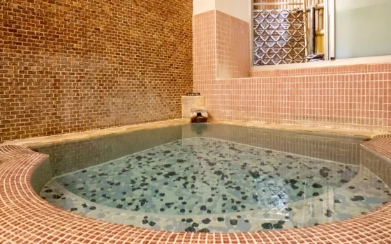 【貸切風呂】レトロなタイル張りでどこか懐かしさのある浴槽